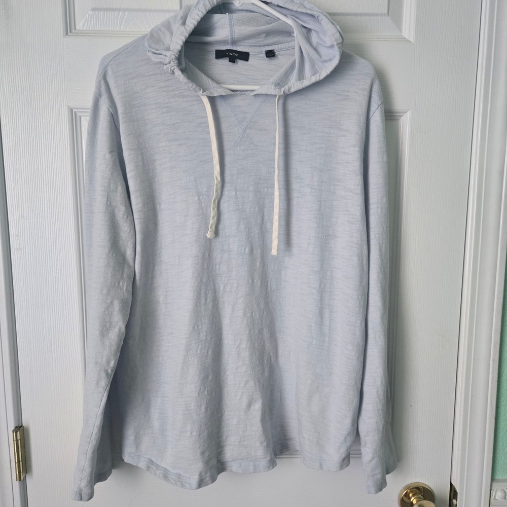 Vince Mens Light Blue 100% Cotton Slub Jersey Long Sleeve Pullover Hoodie L - Picture 2 of 12